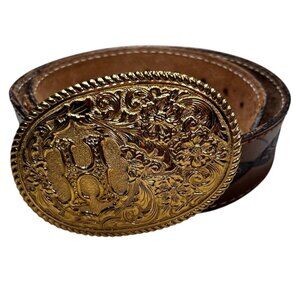 Crumrine Jewelers “H” Buckle Monogram Western Tooled Leather Belt 28 Women